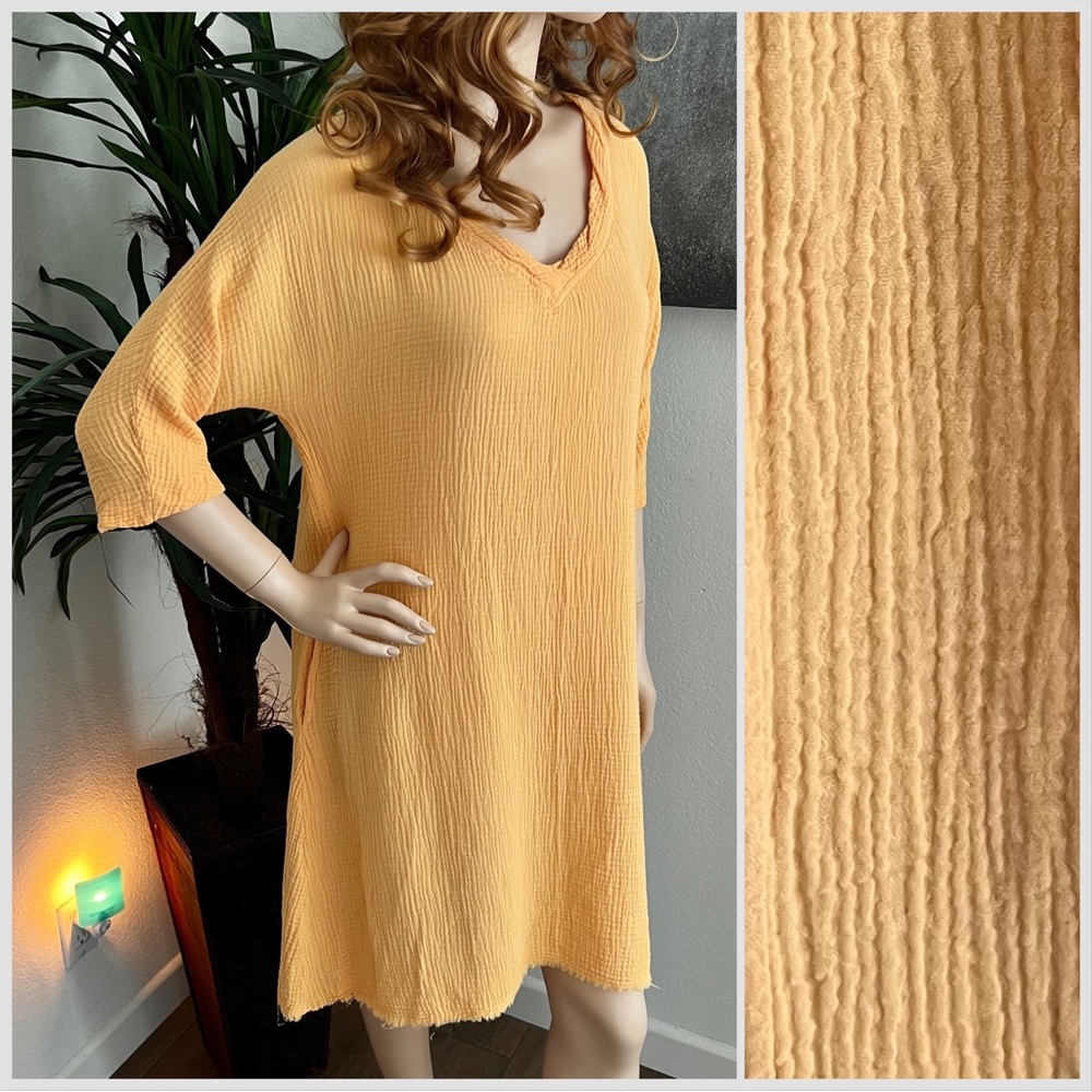 Mododoc Los Angeles Pale Orange 3/4 Sleeve Cotton Gauze Kaftan Dress